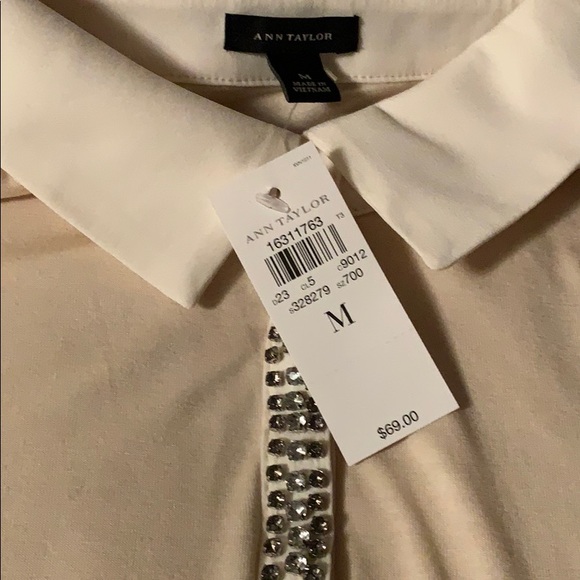 Ann Taylor Jeweled Rhinestone Polo Shirt M NWT - Picture 4 of 6
